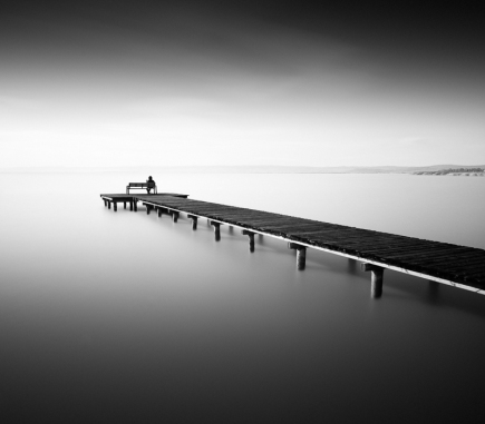 Relax, Wooden Pier at Neusiedler Lake - B&W Landscapes - Seascapes Fine Art Series